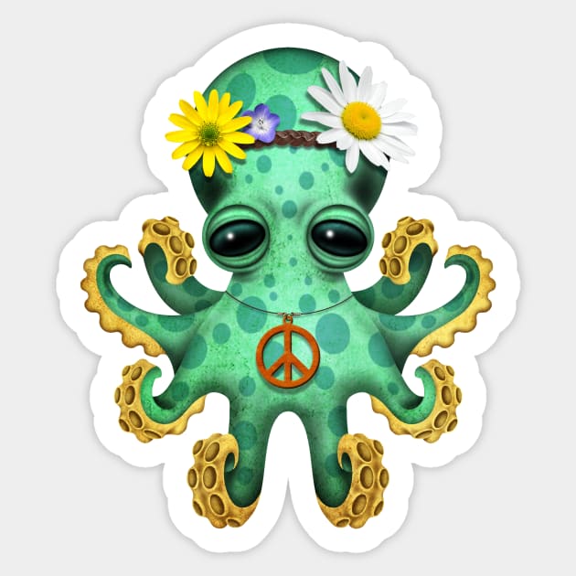 Cute Green Baby Octopus Hippie Sticker by jeffbartels